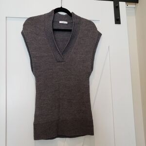 PROMOD Grey Heather V Neck Knit Sweater Vest, long vest, vintage sweater vest Sm